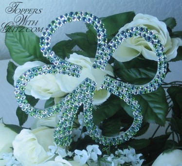 Custom crystal cake topper shaped like shamrock